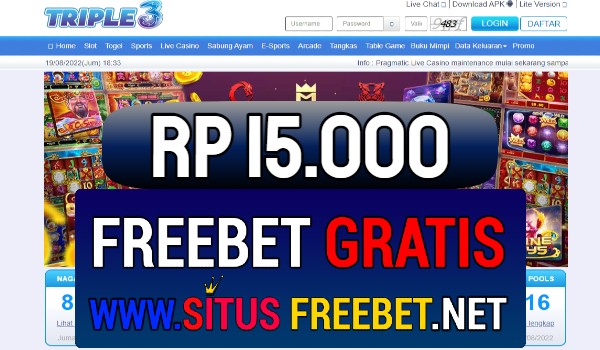 TRIPLE3 Freebet Gratis Rp 15.000 Tanpa Deposit